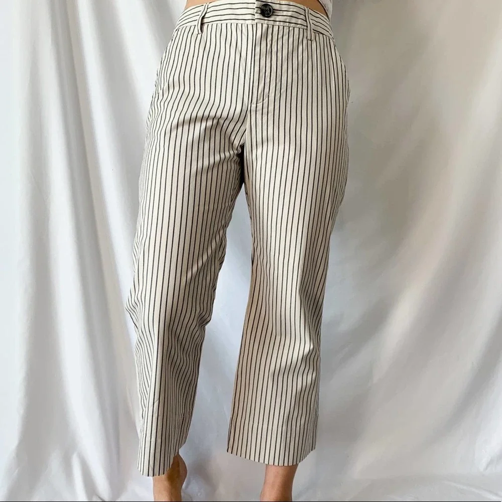 Cabi Striped Modern Beige & Navy Blue Striped Crop Wide Leg Trousers Size 6 - Picture 4 of 12